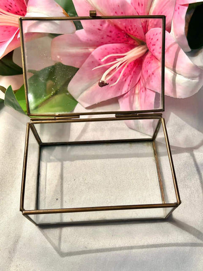 Vintage Crystal Trinket Box Brass-Tone Frame Approx 13 cm