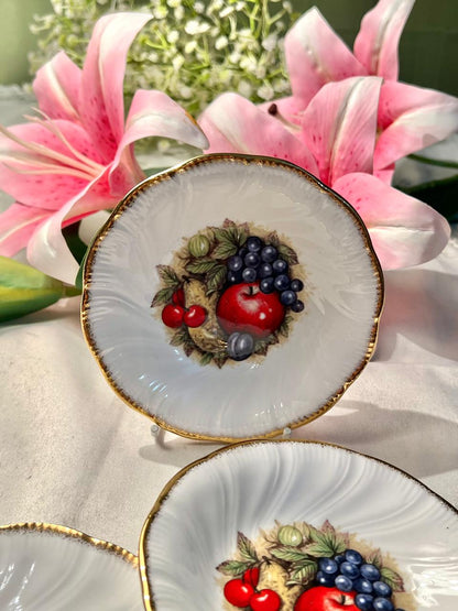 Queen's China Antique Fruit Garden Bone China Plates – 3pc 5