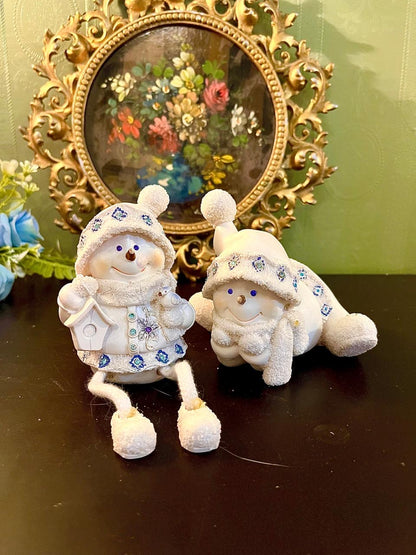 Winter Snowman Decorative Figurine Pair