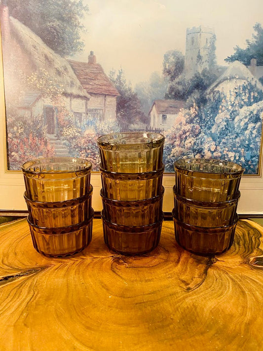 Vintage French Amber Glass Dessert Bowls / Rumpkins Set of 10