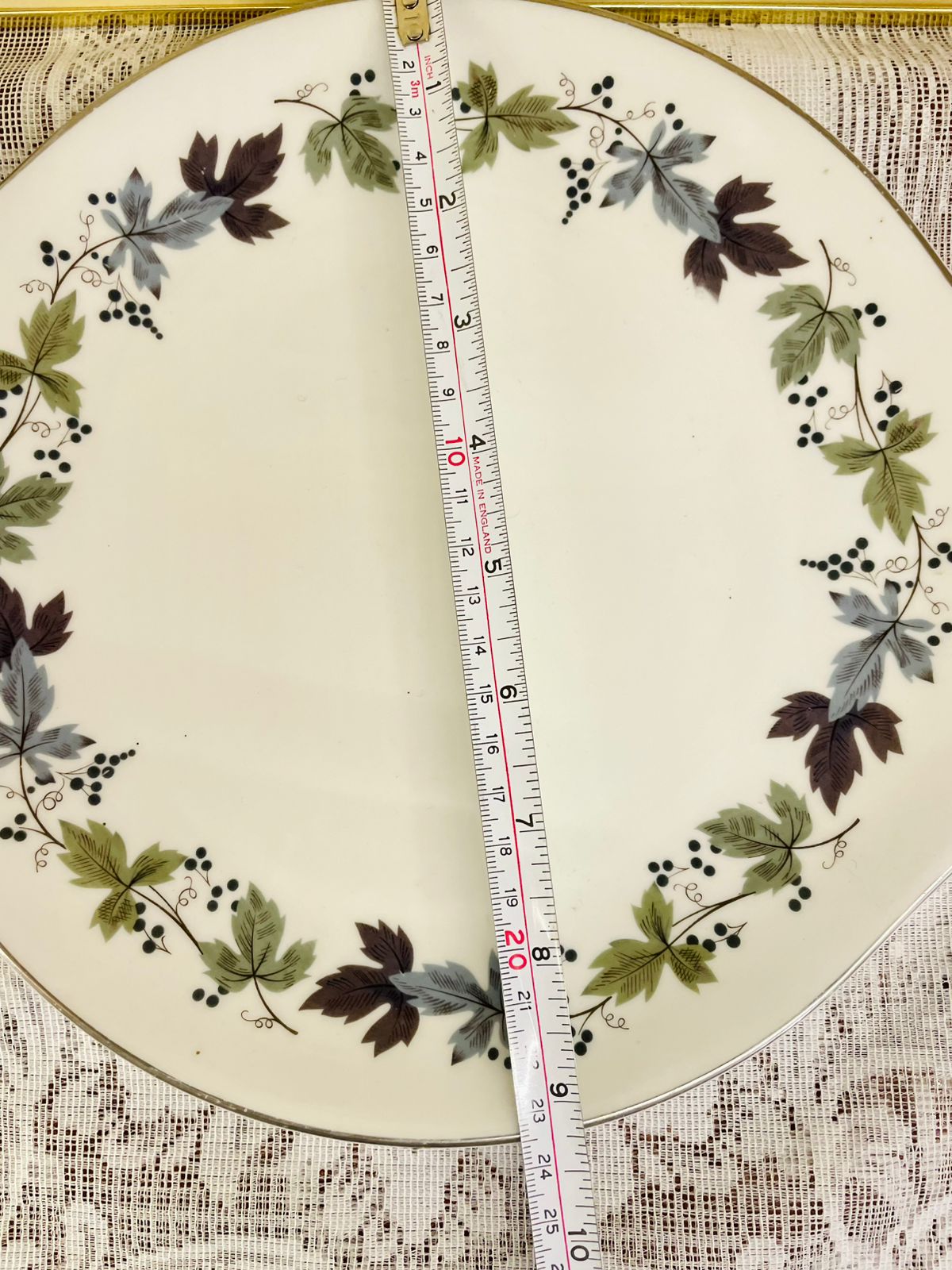 Vintage Burgundy Bone China Cake Platter | Elegant English Floral Design by Doulton & Co.