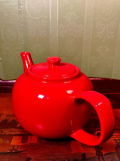 Modern Glossy Red Ceramic Teapot with Lid | 6 Inch Tea Pot