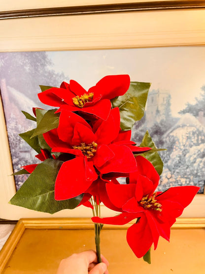 Red Artificial Poinsettia Flower Bouquet 14"