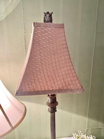 Vintage Ornate Silver Table Lamp with Pink Fabric Shade 76 cm