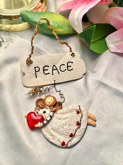 Vintage Peace Angel Heart Wall Plaque Approx 20 cm