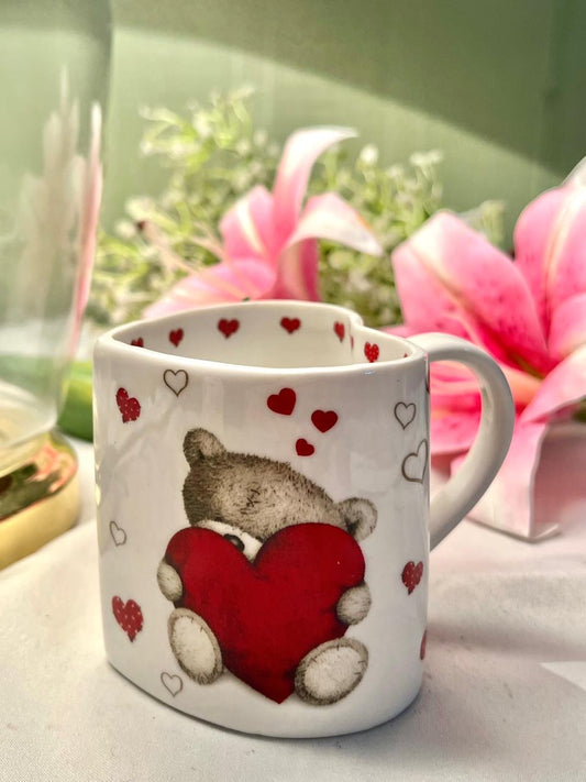 Hugs Gift Wishes White Teddy Bear Heart Mug 9cm