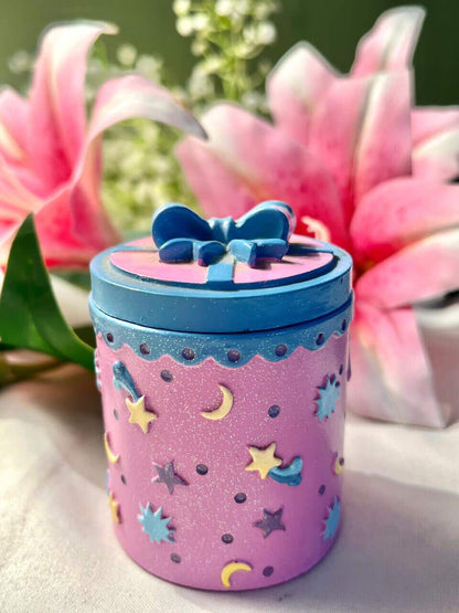 Claire’s 2004 Pink Blue Star Trinket Box with Bow Approx 9 cm