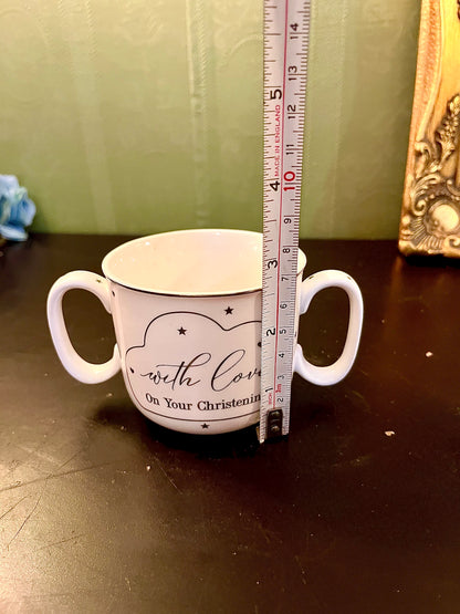 Christening Double Handle Baby Cup | With Love Keepsake Mug