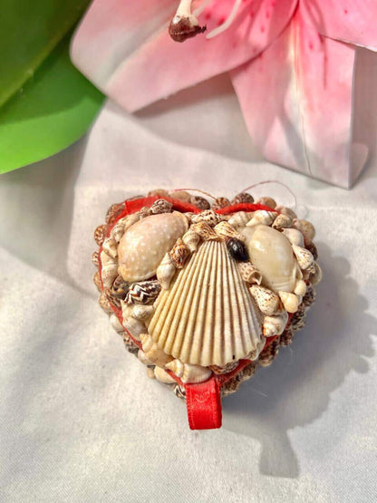 Vintage Heart Seashell Trinket Box Red Lining Approx 8 cm