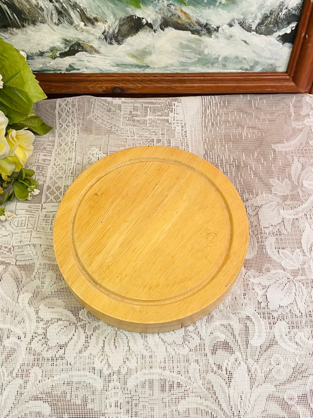 Vintage Wooden Cheese Cutting Board with Knife Set