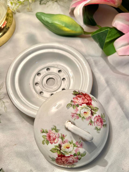 Floral Porcelain Potpourri Bowl with Lid – 5.5 Inch