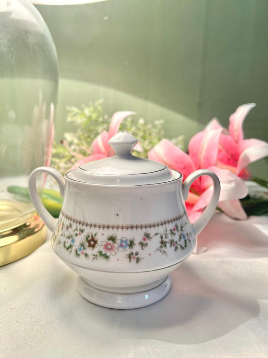 Meifeng Floral Fine China Sugar Bowl with Lid – 5 Inches