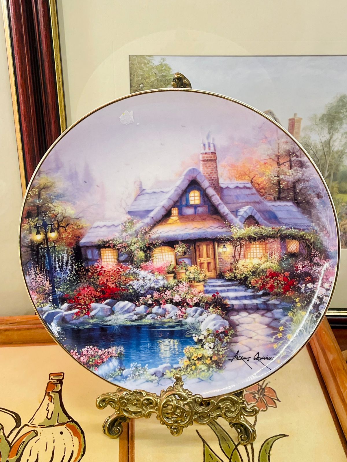 royal doulton collectible, cottagecore decor plate, limited edition plate, fine bone china art, Andres Orpinas plate, decorative wall plate, collectible display plate, Franklin Mint heirloom, cottage scene decor, vintage china plate
