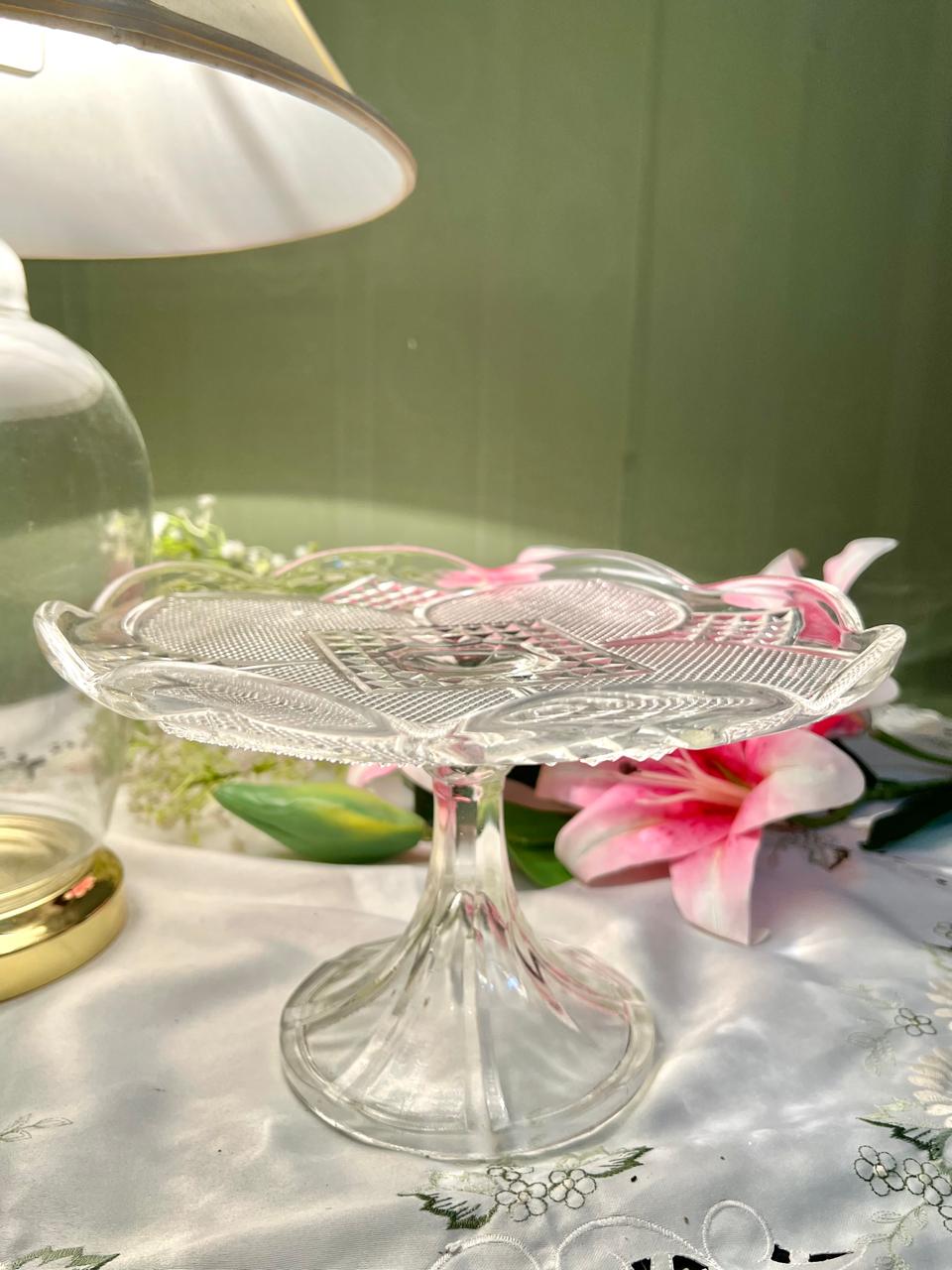 Vintage Clear Crystal Pedestal Serving Cake Platter – 10 Inch