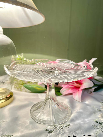 Vintage Clear Crystal Pedestal Serving Cake Platter – 10 Inch