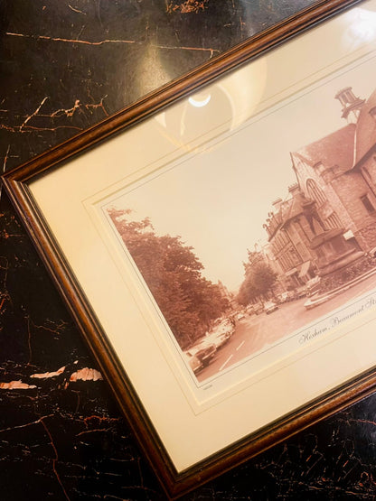 Vintage Sepia Street Scene Framed Wall Art 1965