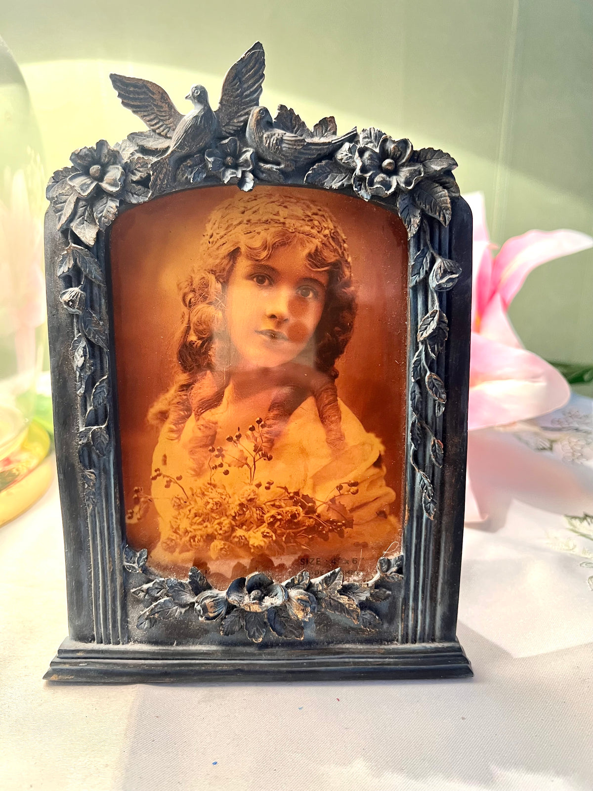 Vintage Sepia Portrait Framed Picture Ornate Bird Frame 18cm