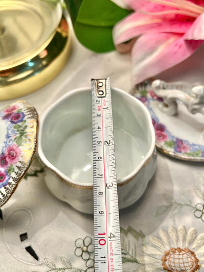 Floral Gold Trim Vanity Trinket Set 2 Pieces