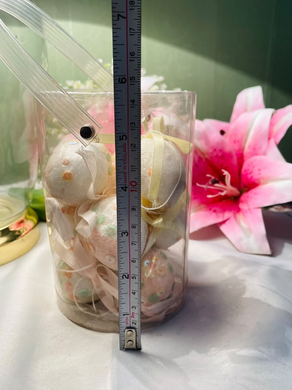 Set of Decorative Glitter Baubles in Clear Carry Case Approx. 14 cm