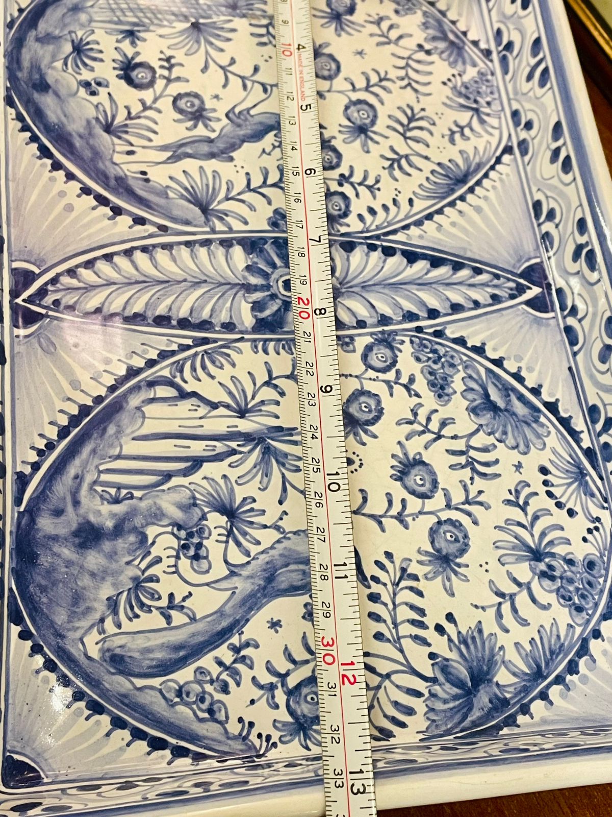 Hand-Painted Portugal Blue & White Ceramic Platter – 33cm – Artisanal