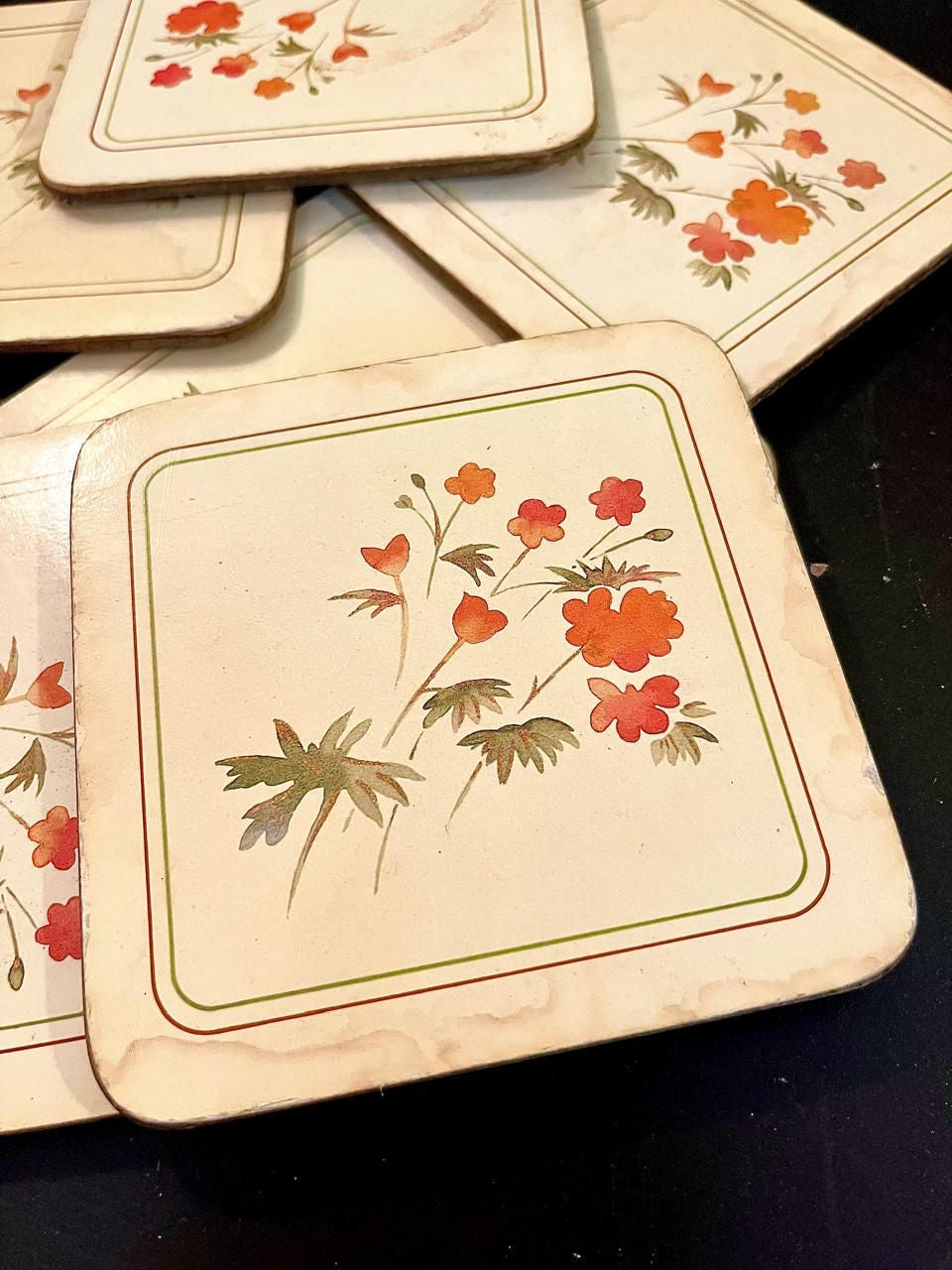 Set of 6 Vintage Floral Coasters 5 Inch