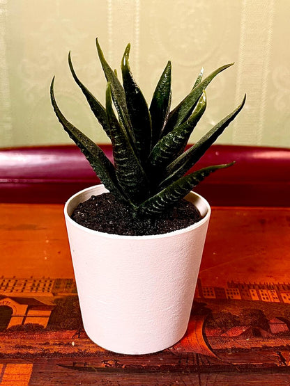 Mini Faux Snake Plant in White Pot | 5 Inch Decorative Planter