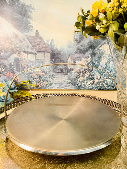 Vintage Silver Tone Serving Tray with Handle