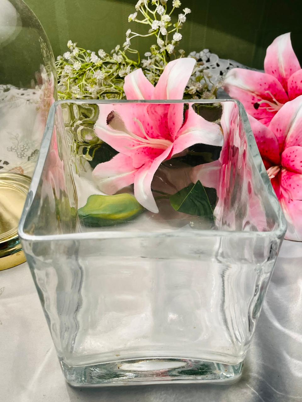 Vintage Clear Crystal Square Vase 6.5 in
