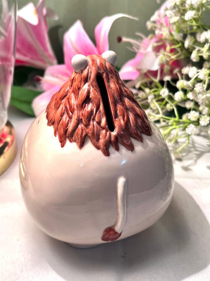 Ceramic Lion Coin Bank Brown & Cream 5 Inch