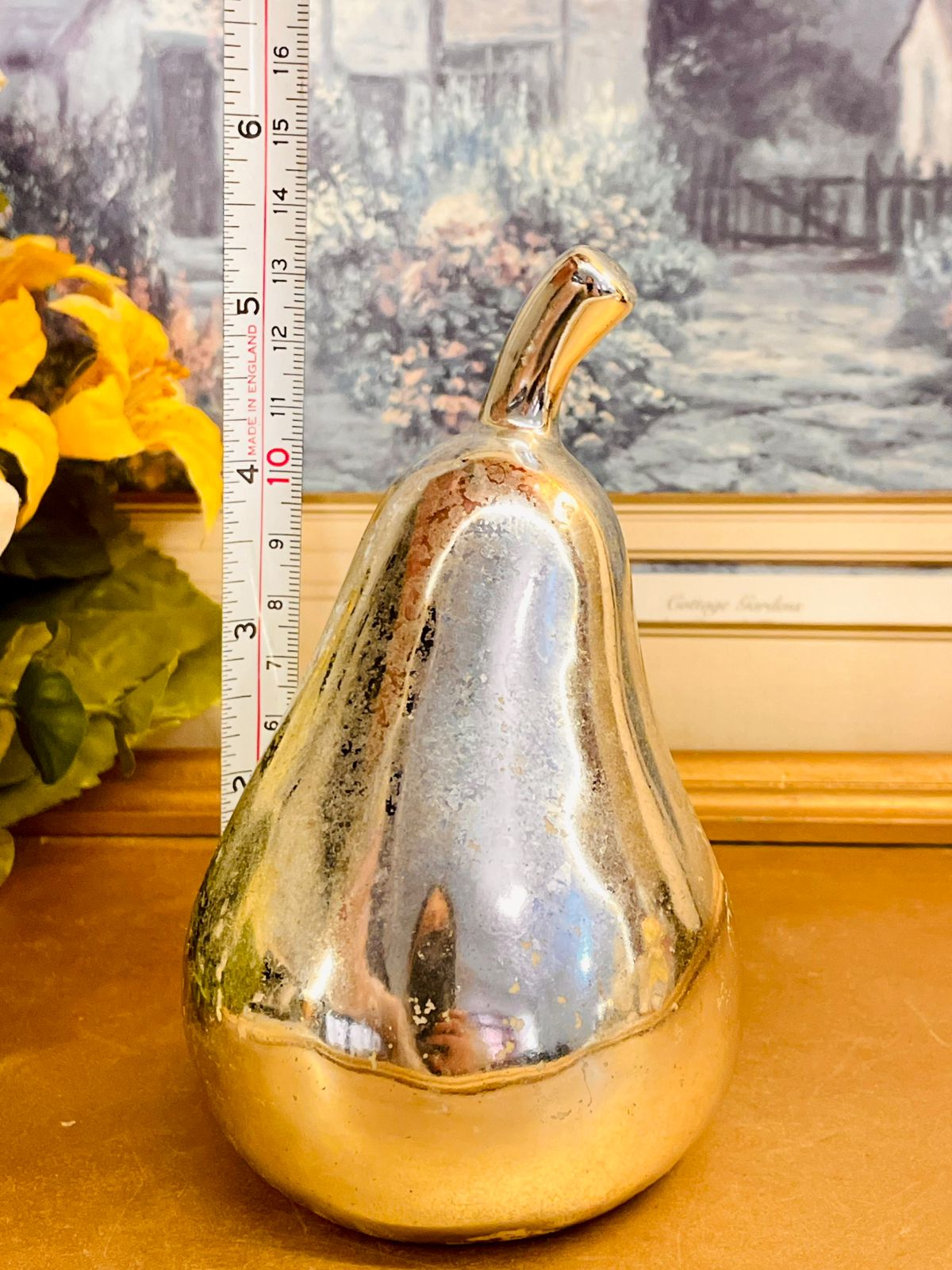 Silver Ceramic Apple & Pear Ornament Set Home Decor