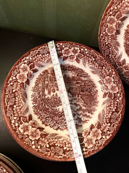 Broadhurst Brown Transferware Plates Set of 6 – 8 Inch