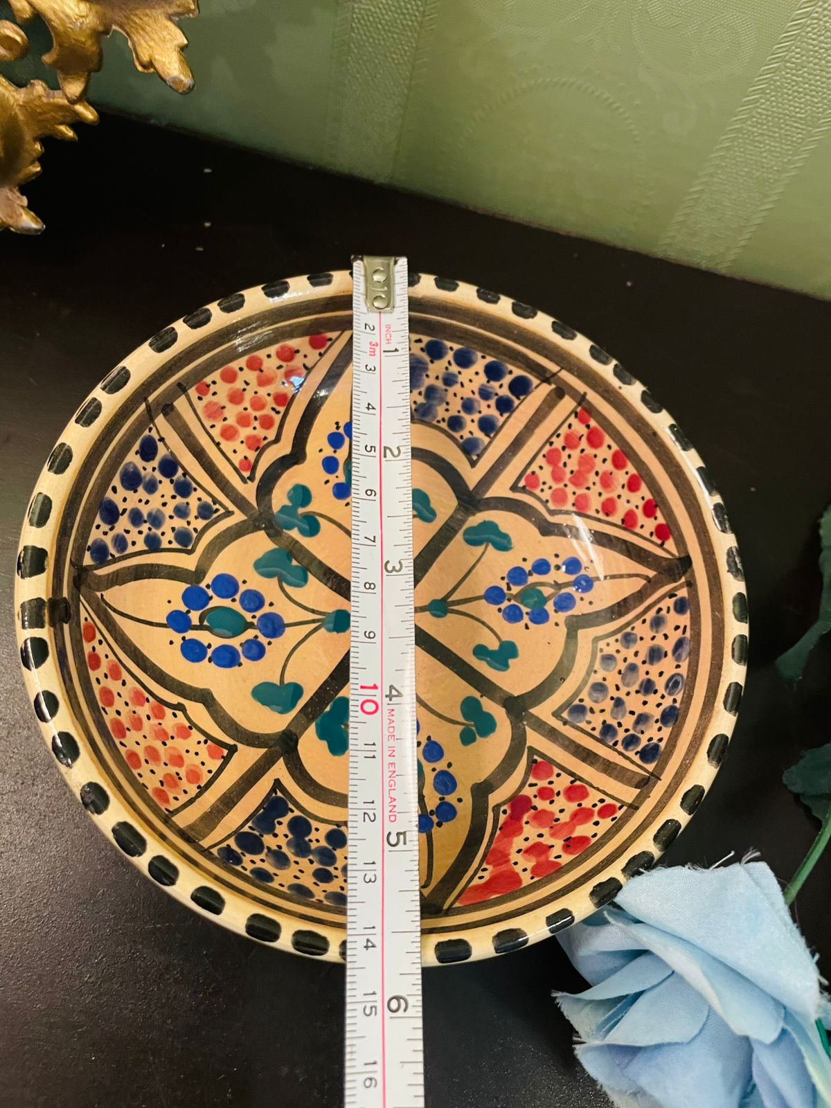 Vintage Hand-Painted Moroccan Ceramic Bowl 6 Inch