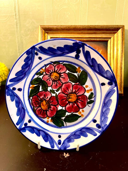 10 Inch Hand-Painted Floral Ceramic Decorative Plate – Blue & Red