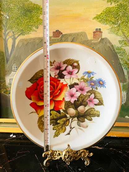 (Rare Find) Floral Wall Decor Plate , Golden Rims, 9 inches, England