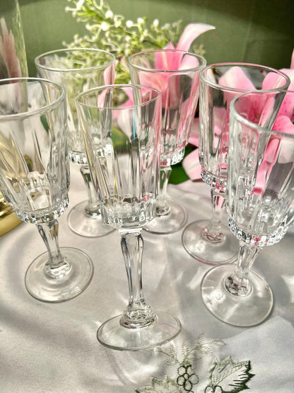 Vintage Clear Crystal Stemmed Glasses Set of 6 – 6 Inch
