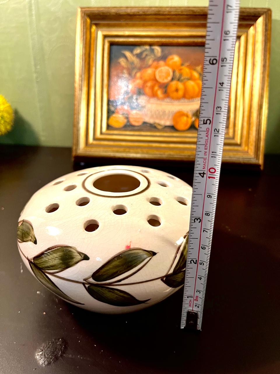 Vintage Ceramic Flower Frog Vase 4 Inch – Hand Painted Floral Holder