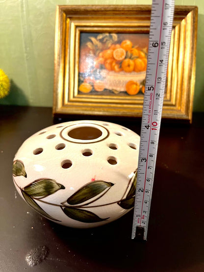 Vintage Ceramic Flower Frog Vase 4 Inch – Hand Painted Floral Holder