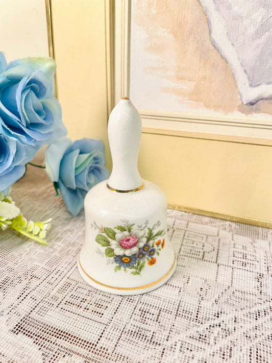 Vintage Porcelain Floral Hand Bell – 4" Cottage Decor