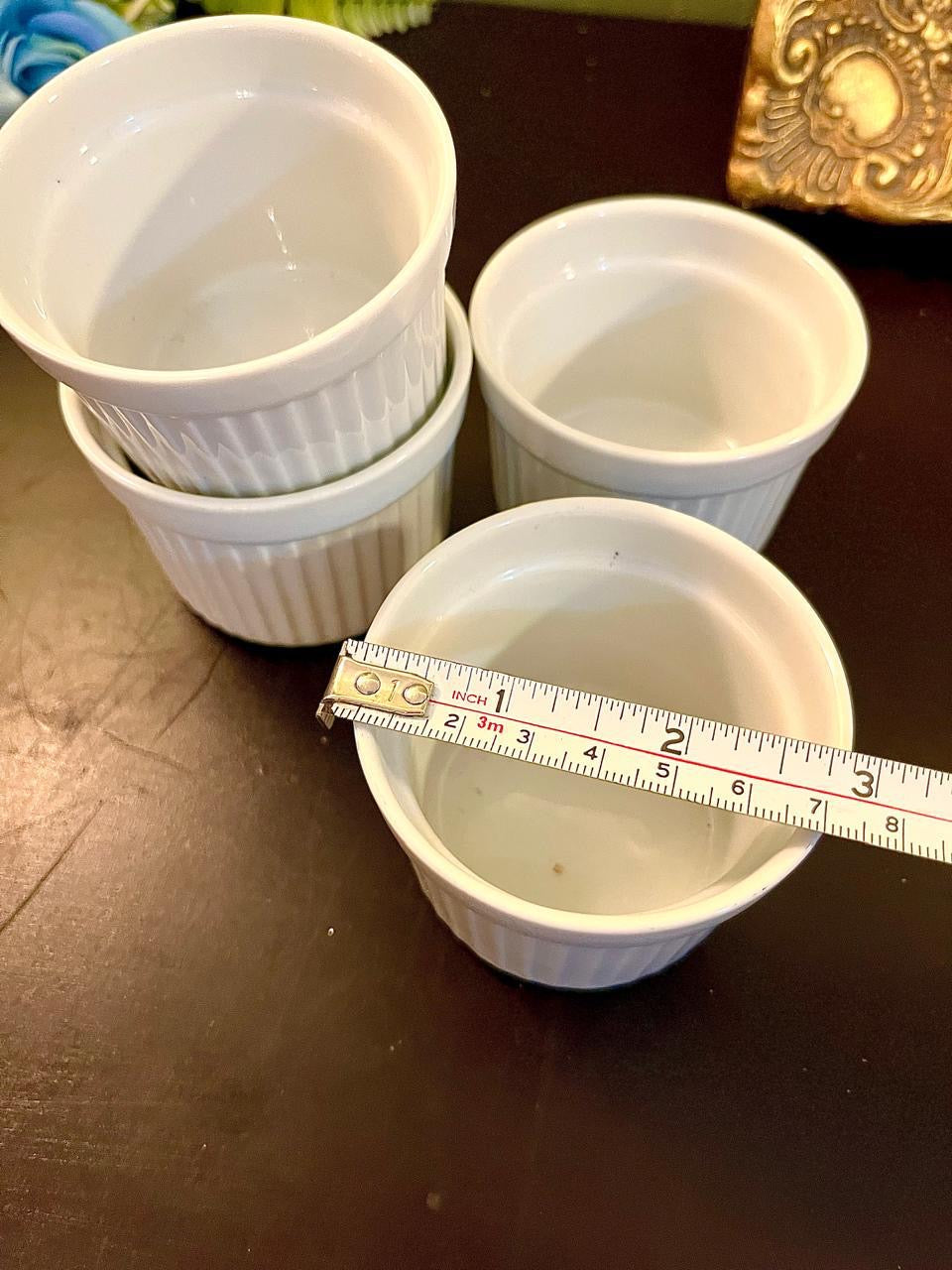 Set of 4 White Ceramic Ramekin Bowls 3 Inch