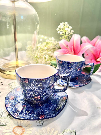 Ringtons Fine China Blue Chintz Cup & Saucer Set – Set of 2