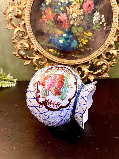 Vintage Hand-Painted Floral Ceramic Vase with Scalloped Rim 4 Inch