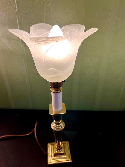 Vintage Brass Tulip Shade Table Lamp 16 Inch