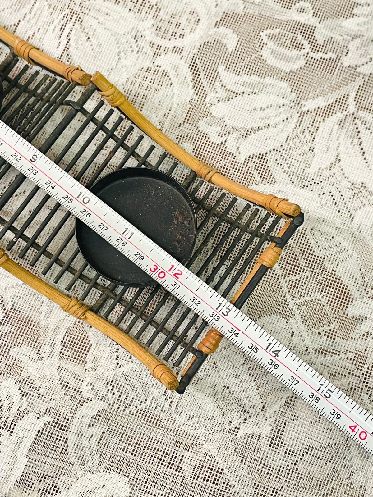 Rustic Metal & Rattan Candle Holder Tray