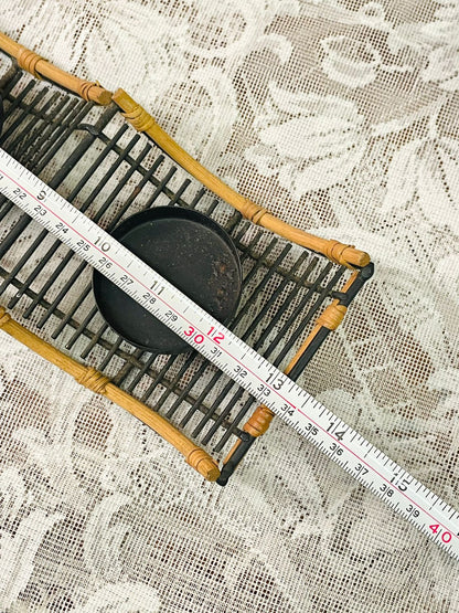 Rustic Metal & Rattan Candle Holder Tray