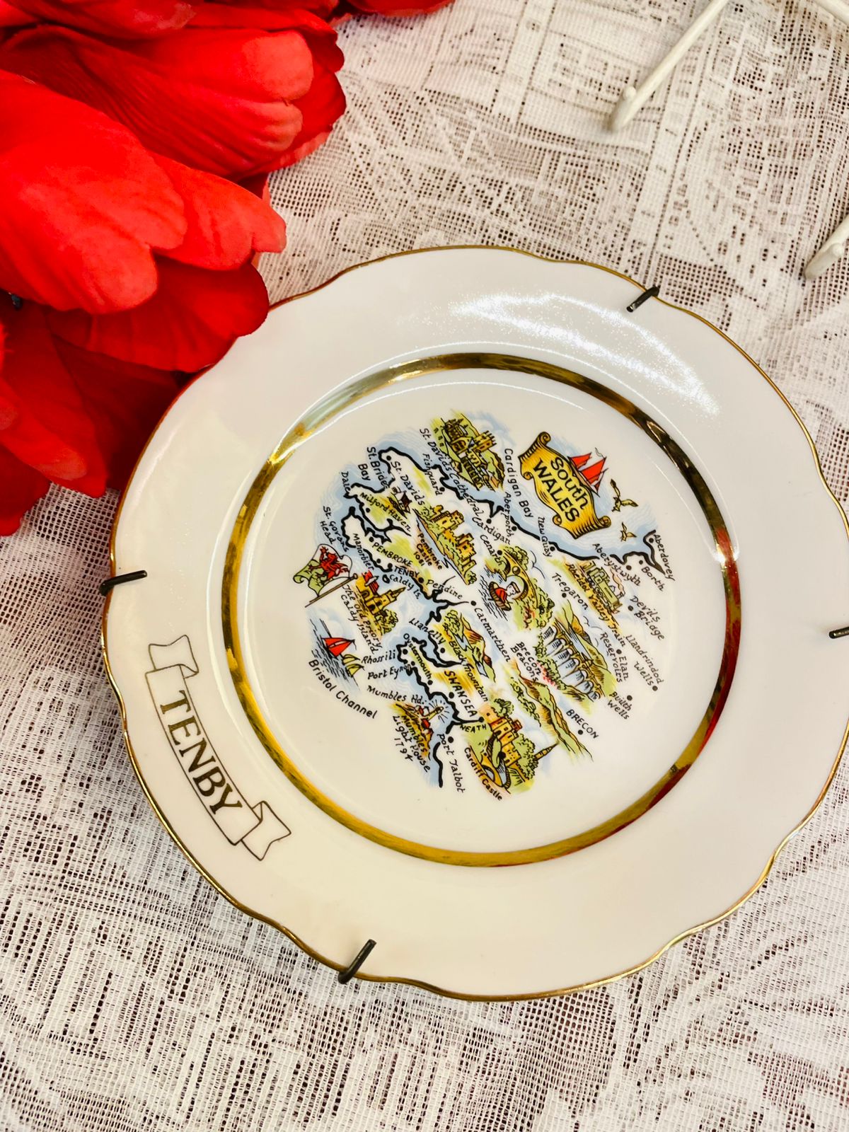 Tenby South Wales Map Decorative Plate 7 inches