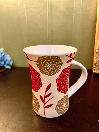 Red & Gold Floral Ceramic Mug – Tall Coffee Cup