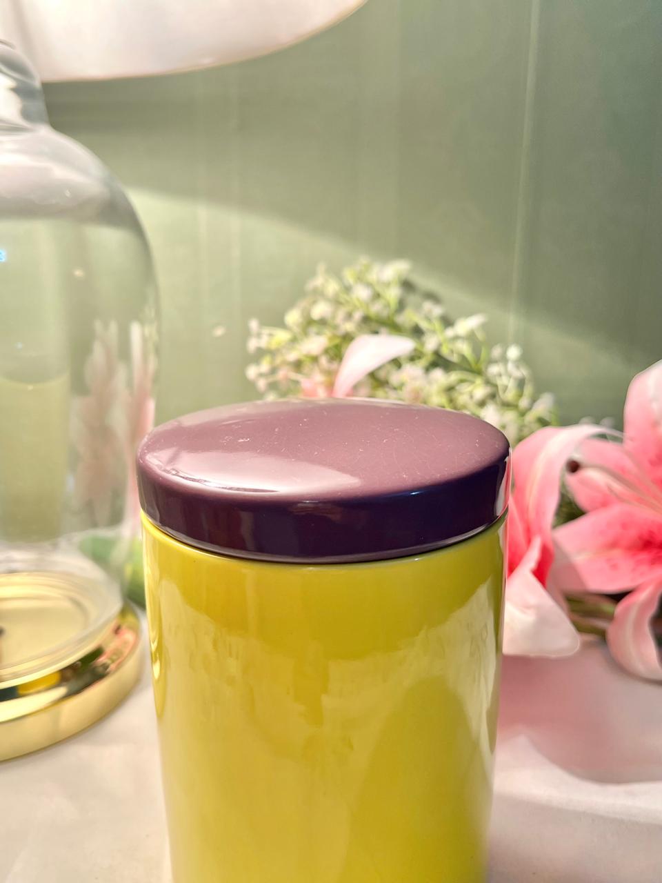 Yellow & Purple Lidded Storage Jar Airtight 15cm