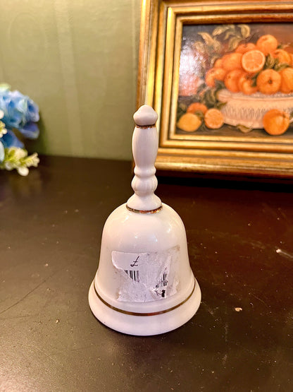 White Ceramic Hand Bell with Gold Trim – Decorative Collectible Bell