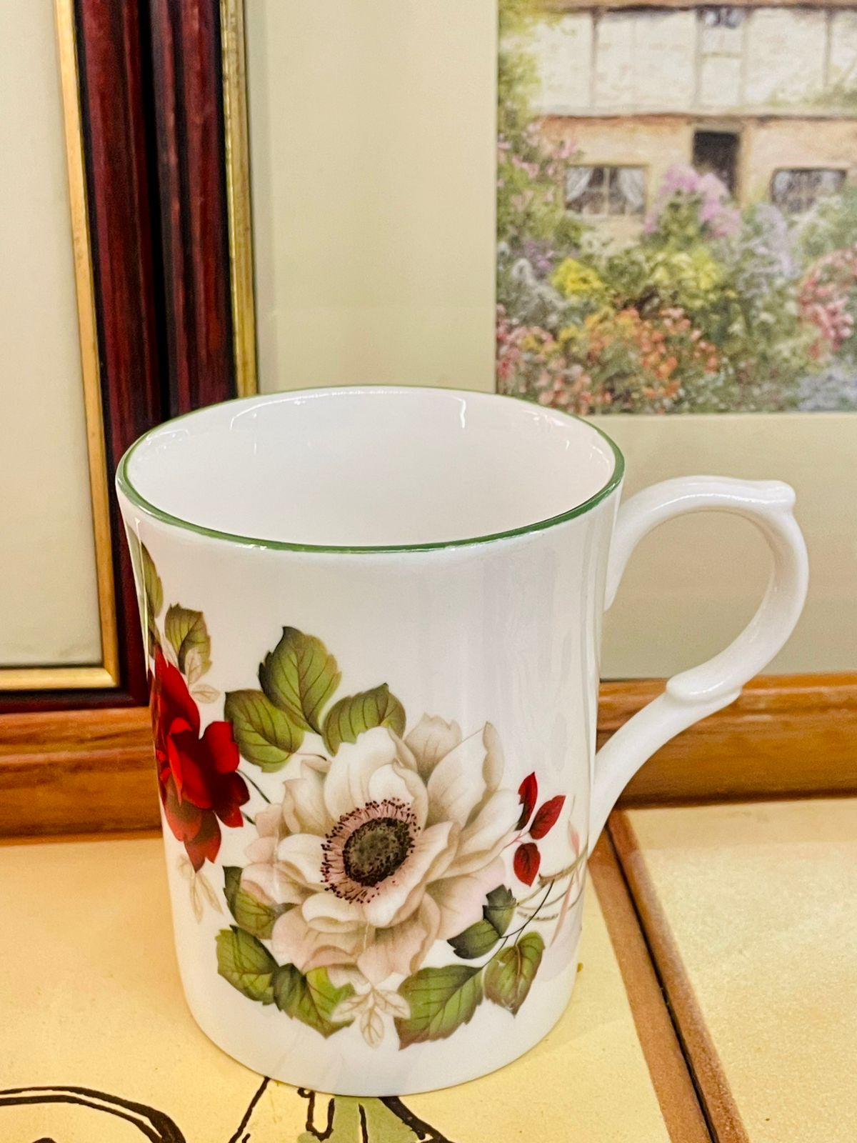 Kingsbury mug, fine bone china mug, English mug, floral mug, vintage mug, Staffordshire mug, collectible mug, English tea mug, red floral mug, cottagecore décor, bone china drinkware