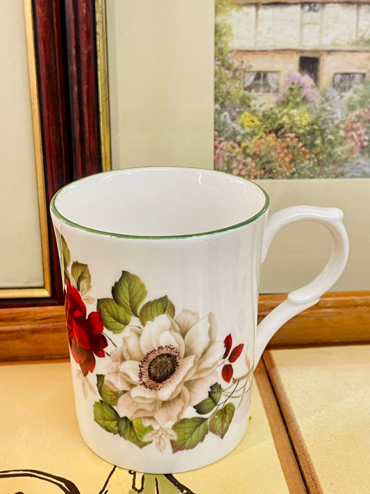 Kingsbury mug, fine bone china mug, English mug, floral mug, vintage mug, Staffordshire mug, collectible mug, English tea mug, red floral mug, cottagecore décor, bone china drinkware